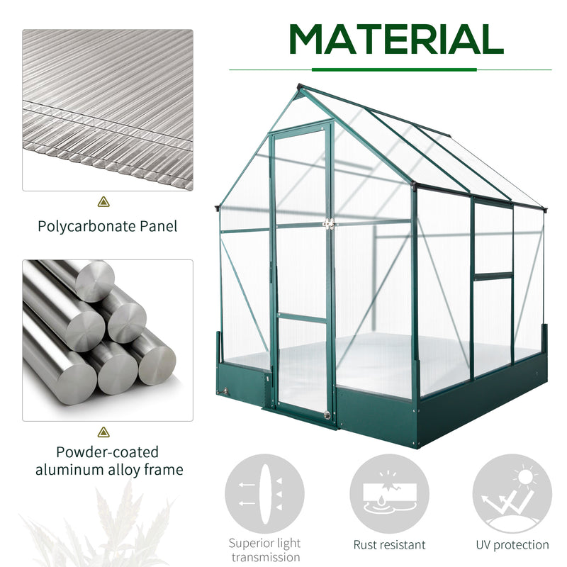 Outsunny Walk-in Greenhouse Garden Polycarbonate Aluminium w/ Smart Window 6x6ft