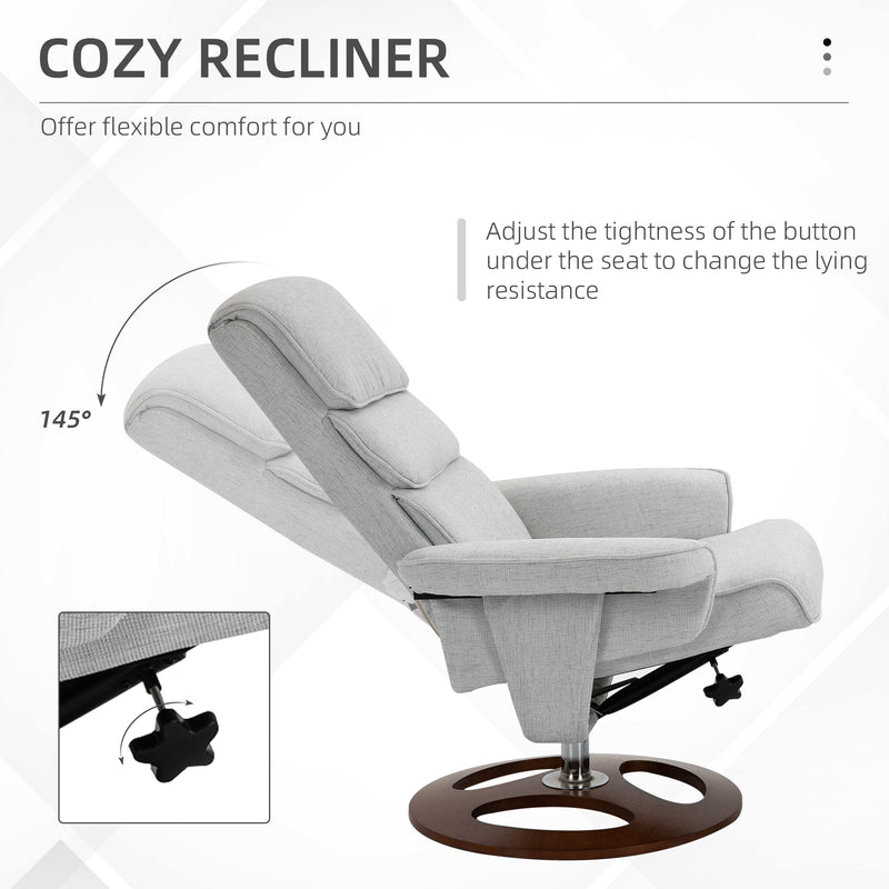 HOMCOM Recliner Chair Ottoman Set 360° Swivel Sofa Wood Base Grey