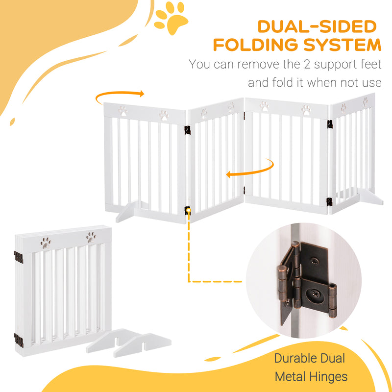 PawHut Pet Gate 4 Panel Wooden Dog Barrier Folding Fence w/ Support Feet