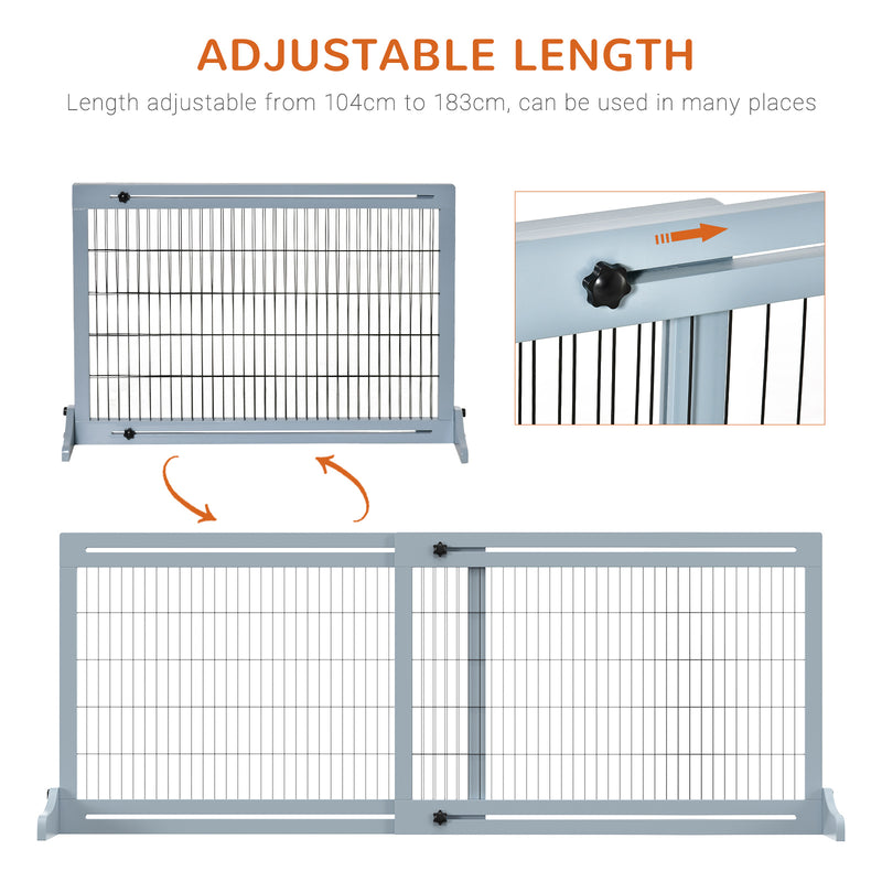 PawHut Adjustable Wooden Pet Gate Freestanding Dog Barrier for Doorway, Grey