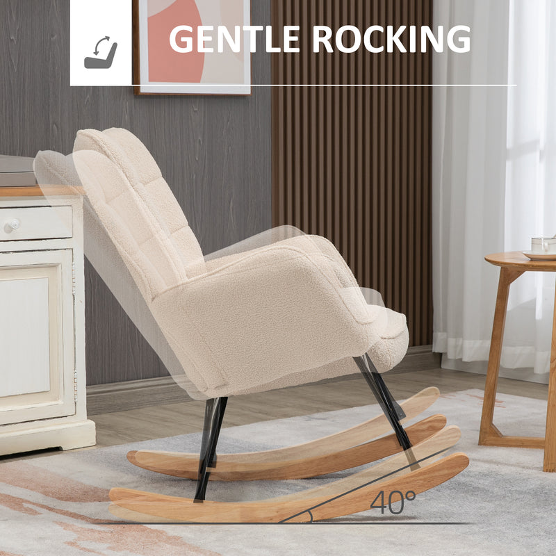 HOMCOM Wingback Rocking Chair for Nursing w/ Steel Frame and Wooden Base Beige