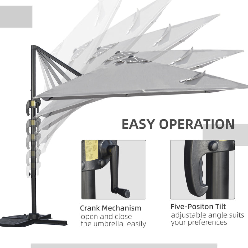 Outsunny 2.7 x 2.7 m Cantilever Parasol Garden Umbrella w/ Cross Base Grey