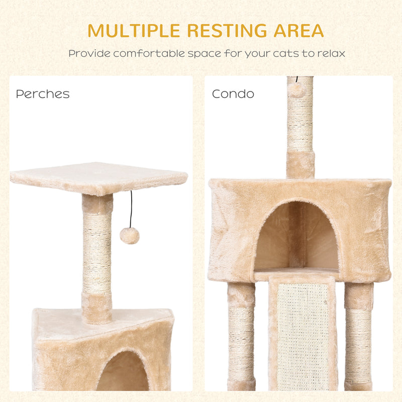 PawHut Corner Cat Tree Tower for Indoor Cats with Scratching Post, Condo, Beige