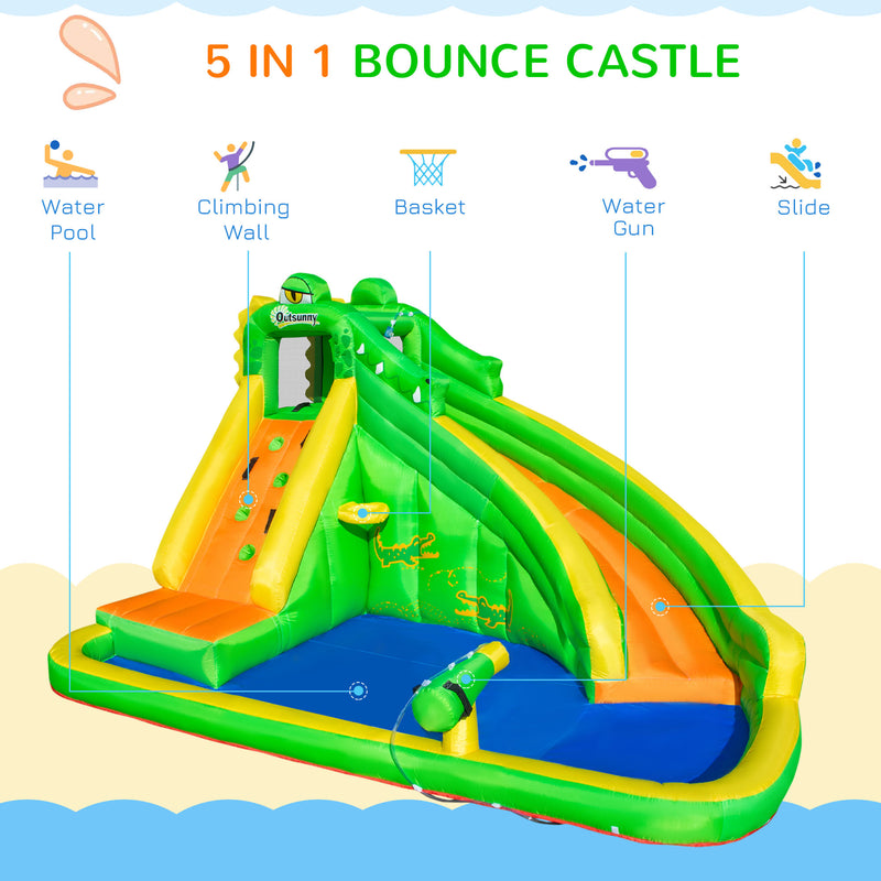 Outsunny Kids Bouncy Castle with Slide Pool Basket Gun Climbing Wall W/ Blower