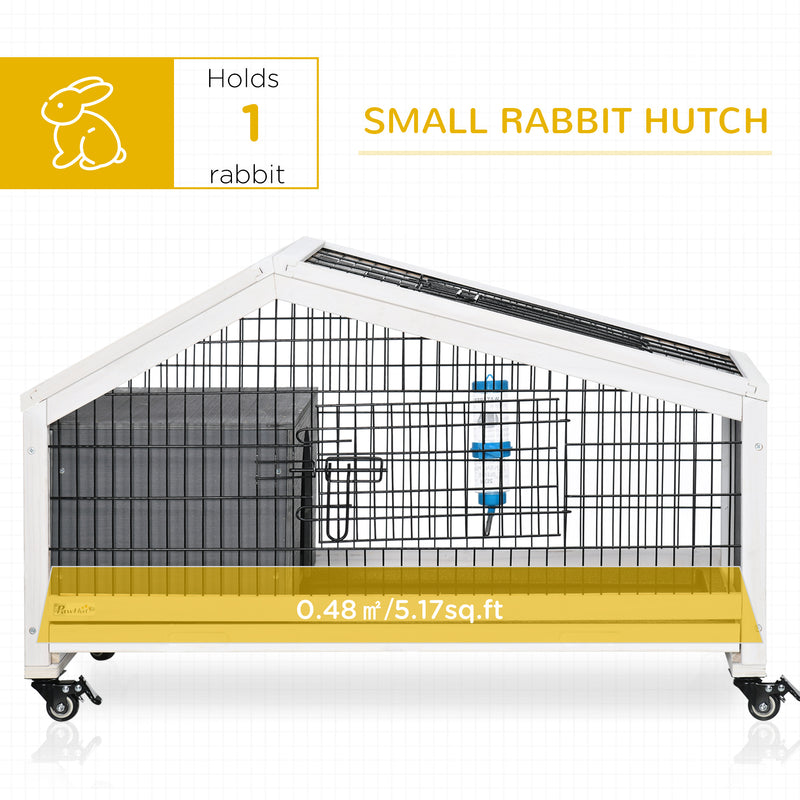 PawHut Rabbit Cage with Water Bottle, Wheels, Plastic Slide-Out Tray - Dark Grey