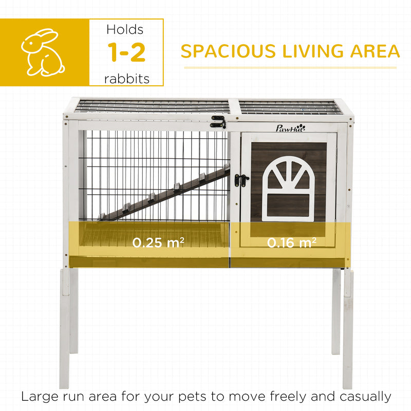 PawHut Wooden Rabbit Hutch, Small Animal House w/ Removable Tray, Openable Roof