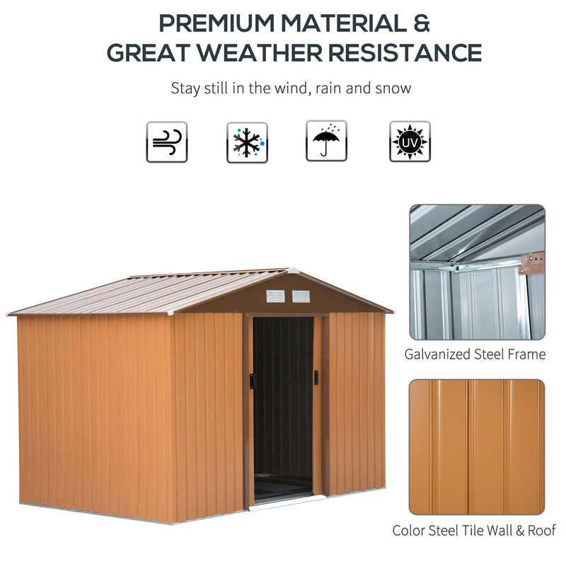 Outsunny 9 X 6FT Outdoor Storage Garden Shed Sliding Door Galvanised Metal Khaki