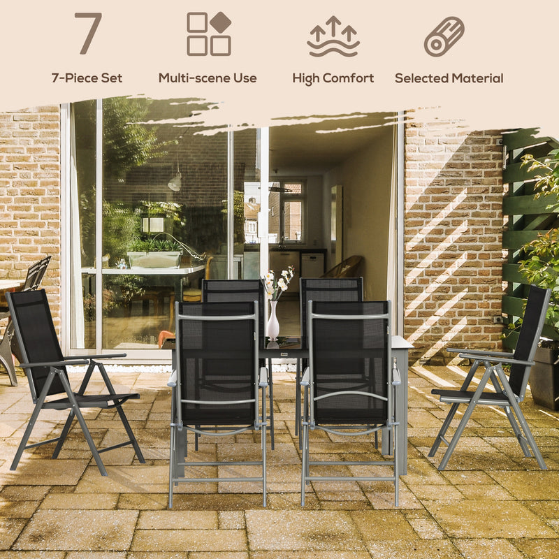 Outsunny 7 Piece Garden Dining Set, Outdoor Table and 6 Chair, Aluminium Frame