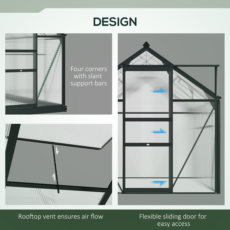 Outsunny 6x8ft Walk-In Polycarbonate Greenhouse Plant Grow Galvanized Aluminium