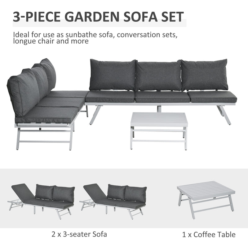 Outsunny 3 Pcs Garden Seating Set w/ Sofa Lounge Table Outdoor Patio Furniture