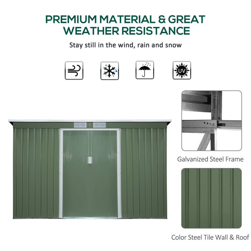 Outsunny 9 x 4FT Outdoor Metal Frame Garden Storage Shed w/ 2 Door, Green