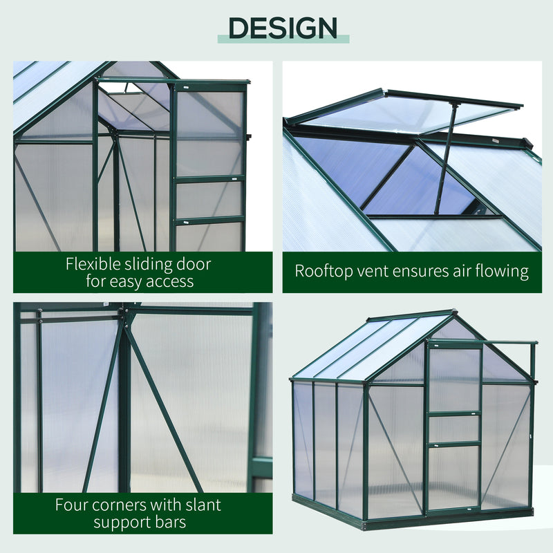 Outsunny 6x6ft Walk-In Polycarbonate Greenhouse Plant Grow Galvanized Aluminium