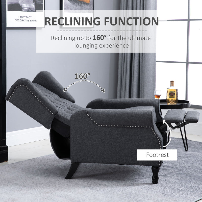 HOMCOM Manual Reclining Armchair Recliner with Retractable Footrest Dark Grey