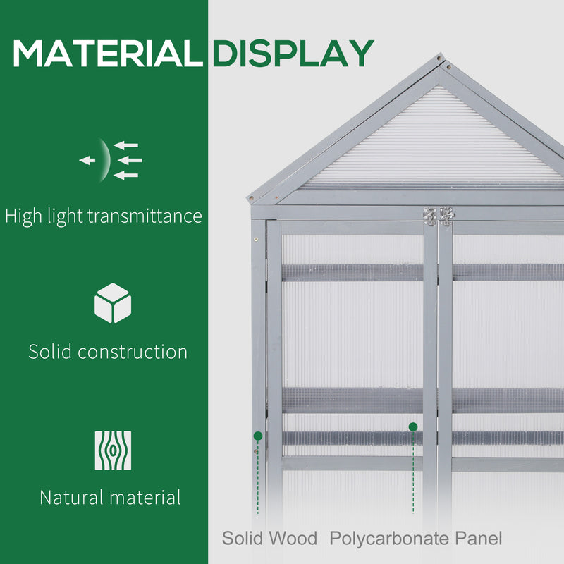 Outsunny 80x47x138cm Wood Cold Frame Greenhouse for Plants PC Board Grey