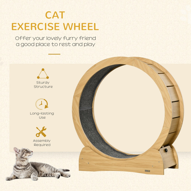 PawHut Cat Treadmill, Wooden Cat Running Wheel with Brake, Cat Exercise Wheel