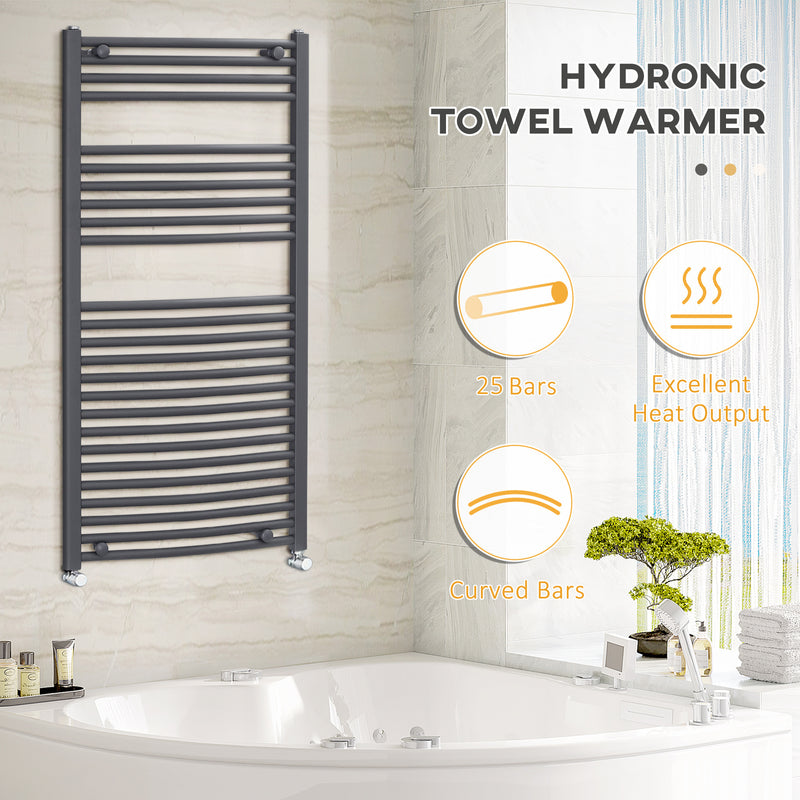 HOMCOM Heated Towel Rail, Hydronic Bathroom Ladder Radiator 600mm x 1200mm Grey