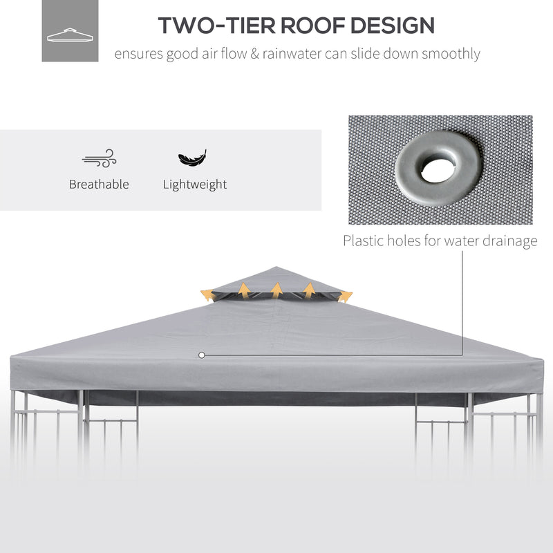 Outsunny 3(m) 2 Tier Garden Gazebo Top Cover Replacement Canopy Roof Light Grey