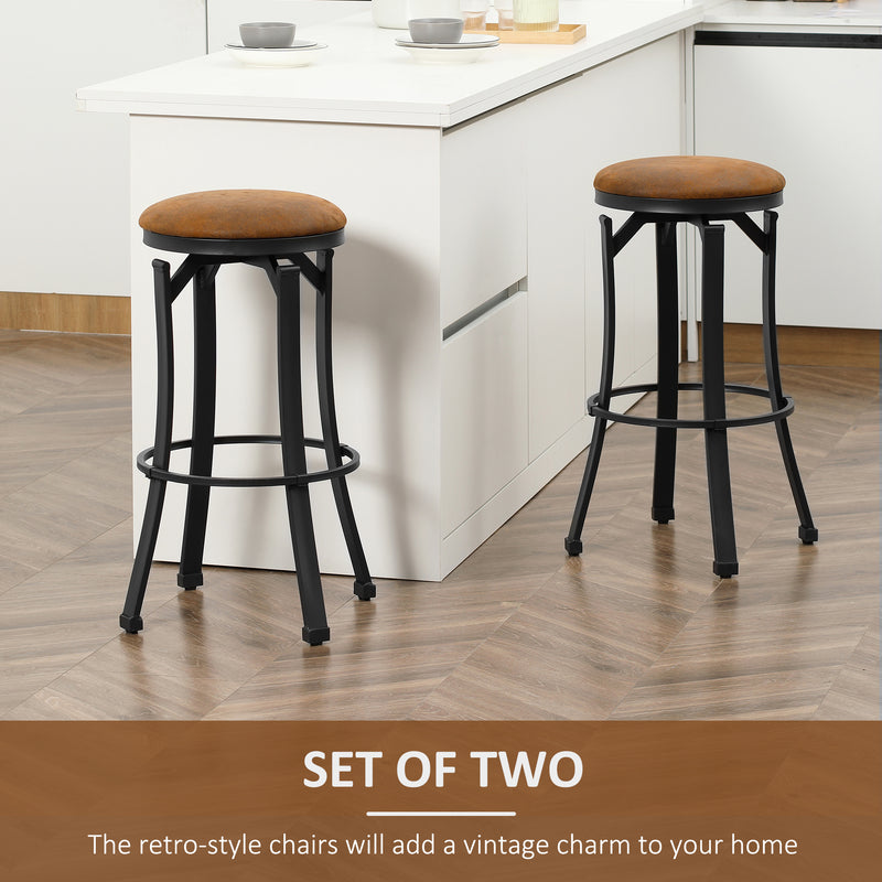 HOMCOM Bar Stools Set of 2 Microfiber Cloth Bar Chairs W/ Steel Legs Brown