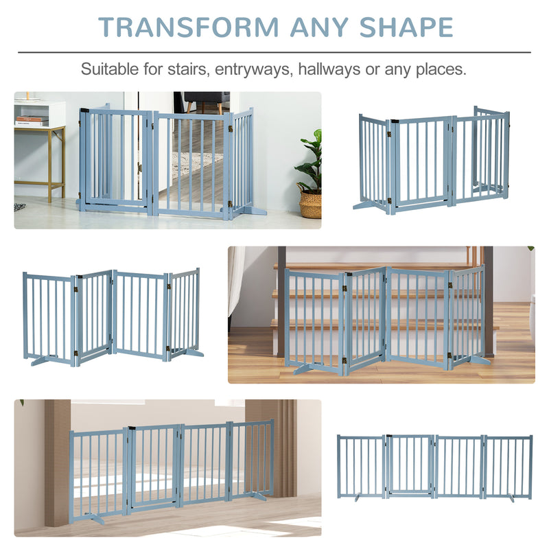 PawHut Freestanding Pet Gate w/ 2 Support Feet for Doorways Stairs Blue Grey