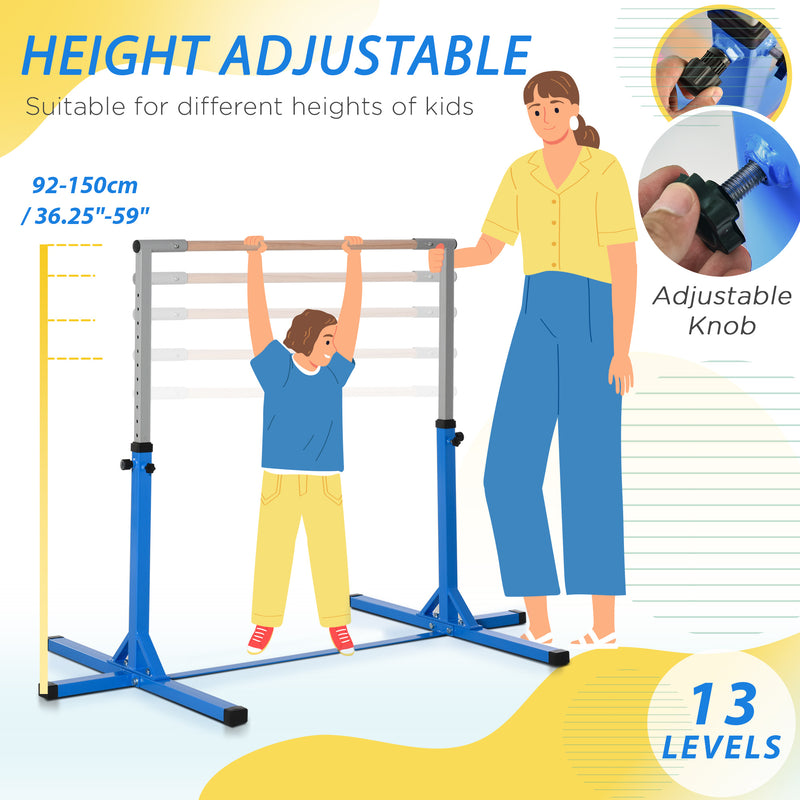 HOMCOM Adjustable Kids Gymnastics Bar Horizontal Training Steel Frame Wood Blue