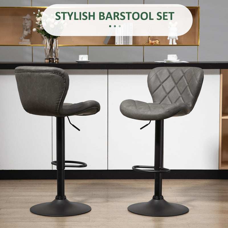 HOMCOM Adjustable Height Bar Stools Set of 2, Swivel Barstools Dark Grey