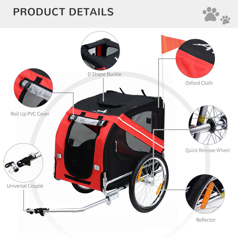 PawHut Pet Bicycle Trailer Dog Cat Bike Carrier Water Resistant Red Outdoor