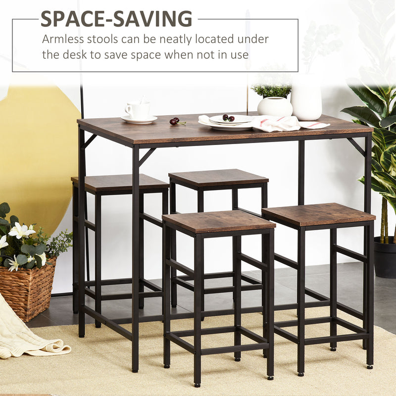 HOMCOM Industrial Rectangular Dining Table Set with 4 Stools for Dining Room