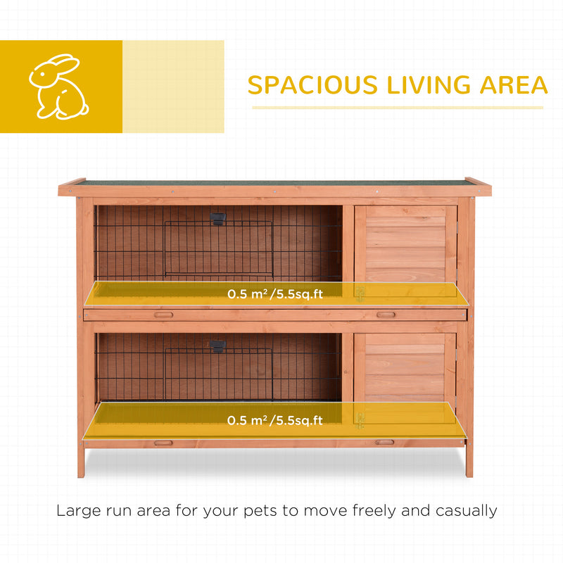 PawHut 54 Inch Large Rabbit Hutch Guinea Pig Hutches with Sliding Trays Outdoor