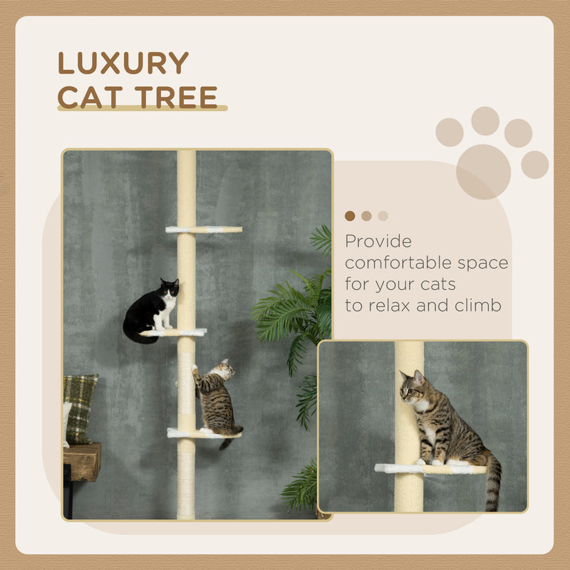 PawHut 260cm Height Adjustable Floor-To-Ceiling Cat Tower w/ Anti-Slip Kit