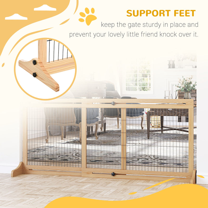 PawHut Adjustable Wooden Pet Gate Freestanding Dog Barrier for Doorway