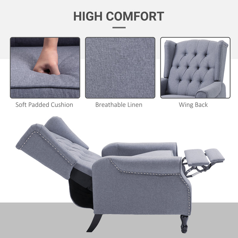 HOMCOM Manual Reclining Armchair Recliner with Retractable Footrest Light Grey