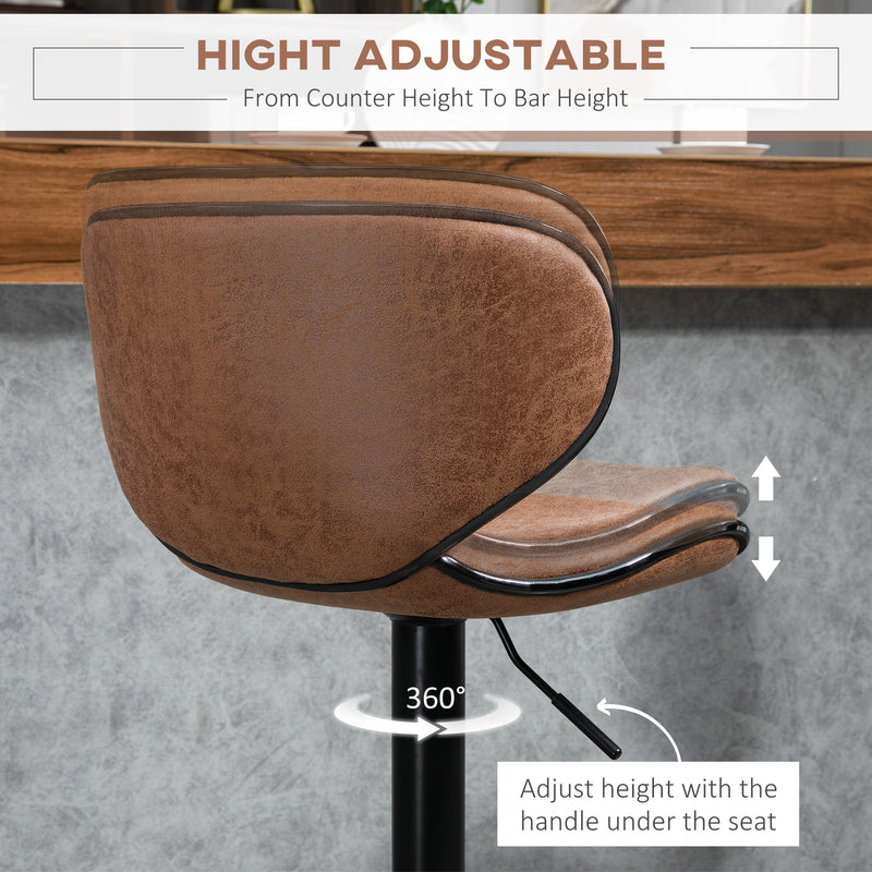 HOMCOM Bar Stool Set of 2 Microfiber Cloth Adjustable Armless Chairs Brown