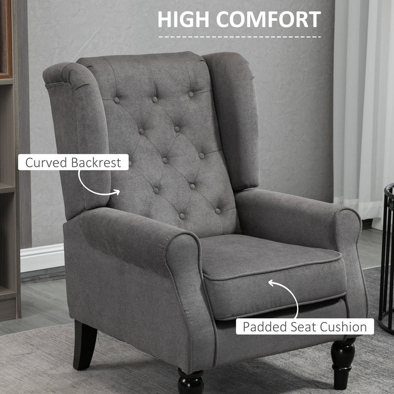 HOMCOM Accent Armchair Home Furniture Retro Tufted Club Wood Fabric Dark Grey