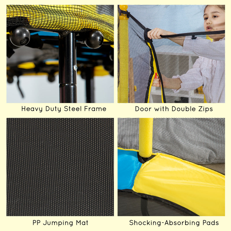 HOMCOM 4.6FT Kids Trampoline w/ Enclosure, Kids 1-10 Years - Yellow