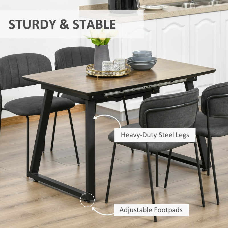 HOMCOM Extendable Dining Table Rectangular Wood Effect Tabletop with Steel Frame