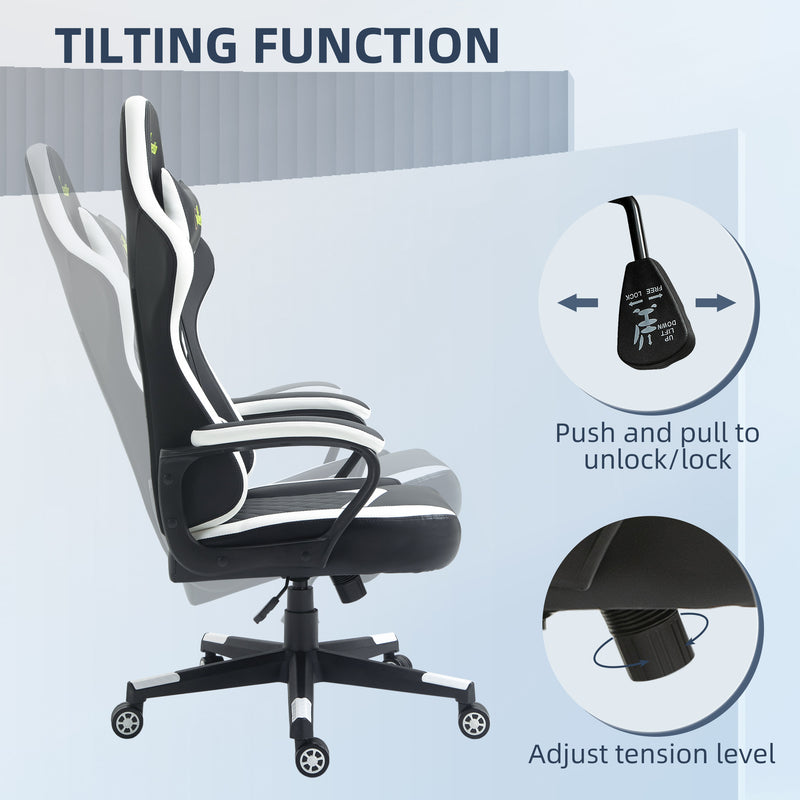 Vinsetto Racing Gaming Chair w/ Lumbar Support, Gamer Office Chair, Black White