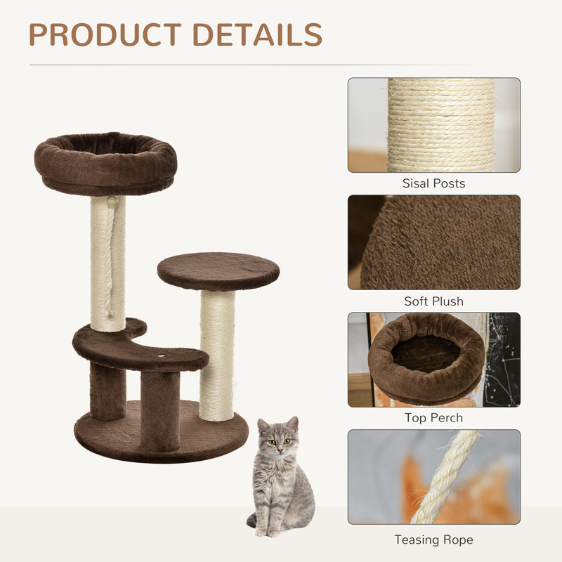 PawHut Cat Tree Scratcher Kitty Activity Center 2 Perch Sisal Rope Brown