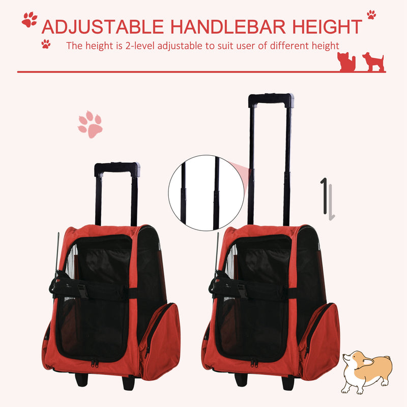 PawHut Pet Red Travel Backpack Bag Cat Puppy Dog Carrier w/ Trolley and Telescopic