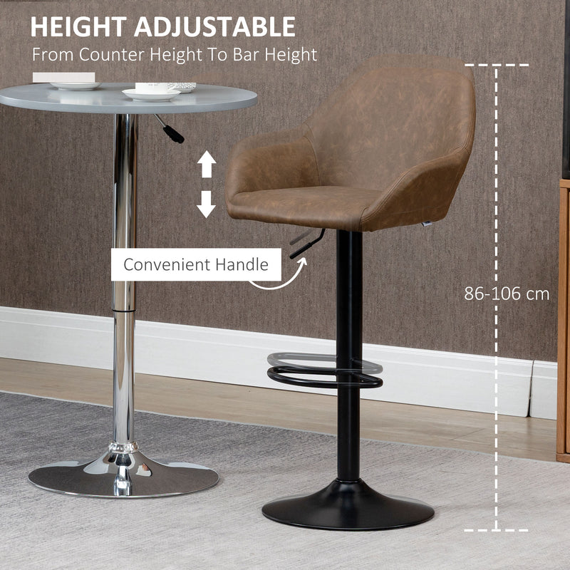 HOMCOM Adjustable Bar Stools Set of 2, Swivel Barstool W/ Footrest Dark Brown