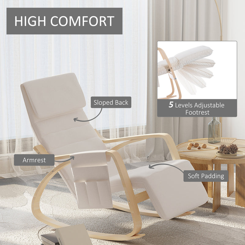 HOMCOM Rocking Chair Recliner Armchair with Adjustable Footrest, Cream White