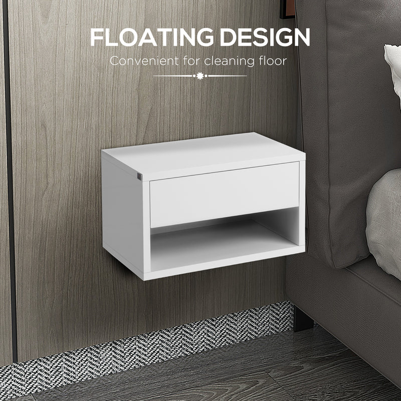 HOMCOM Floating Bedside Table Set of 2 Wall Mounted Nightstand W/ Drawer White