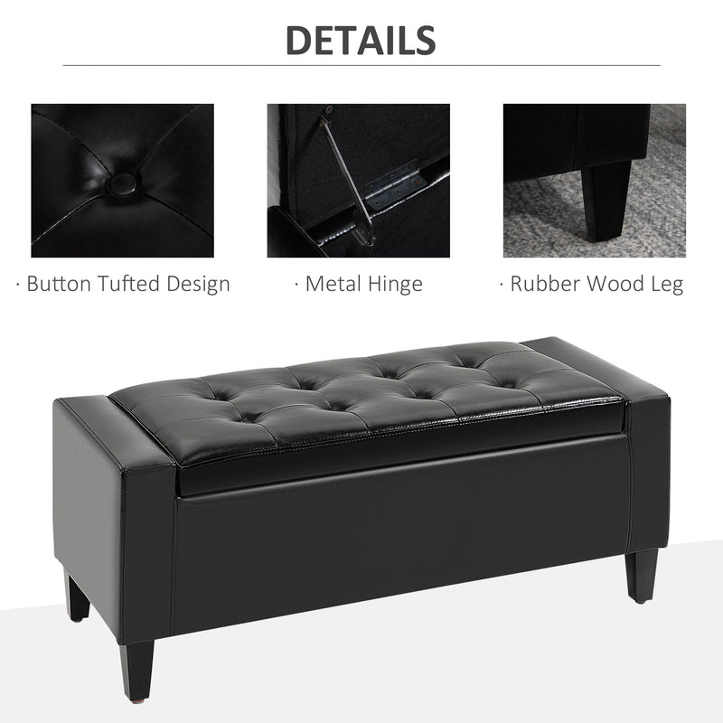 HOMCOM 40x90cm PU Leather Storage Ottoman Bench Wood Frame w/ Tufting Feet Black