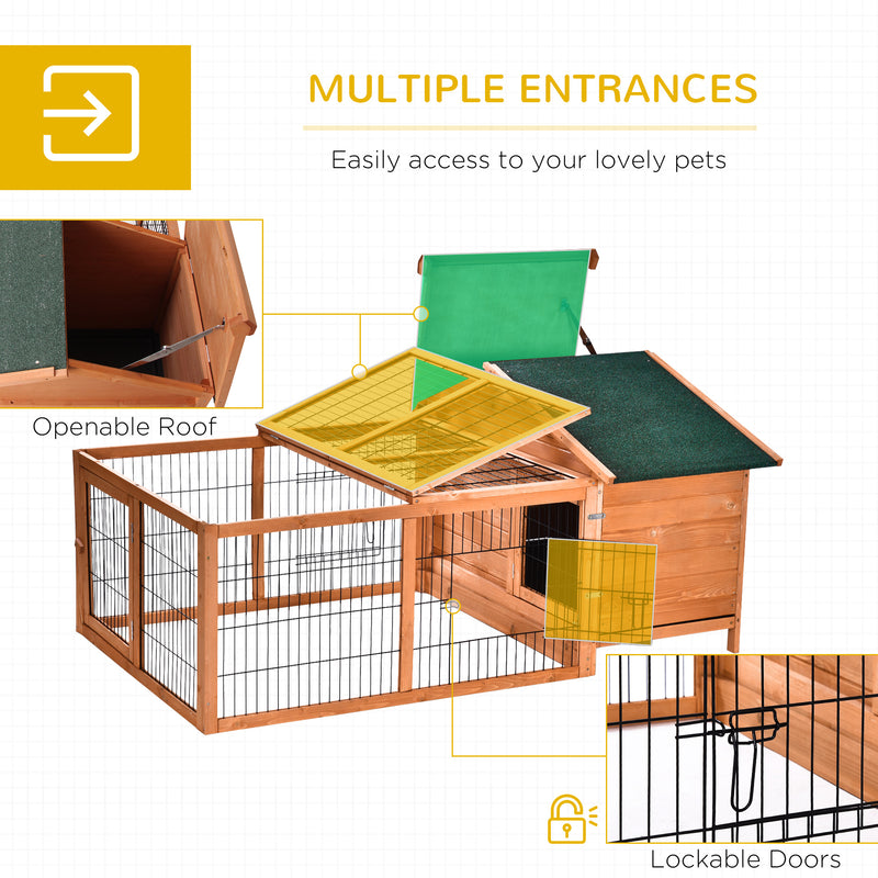 PawHut Wooden Rabbit Hutch Detachable Pet House with Openable Run & Roof