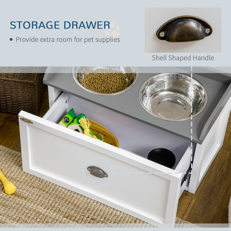 PawHut Raised Pet Feeding Storage Station with 2 Stainless Steel Bowls Base for Large Dogs and Other Large Pets, Gray