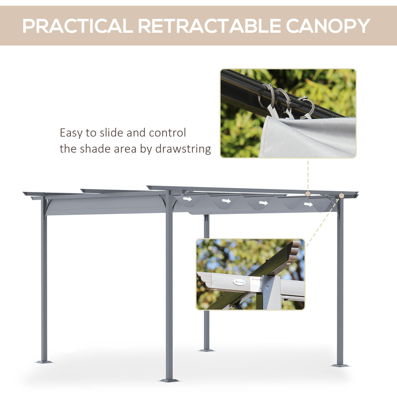 Outsunny 3.5x3.5m Pergola Metal Gazebo Backyard Porch Awning Retractable Canopy