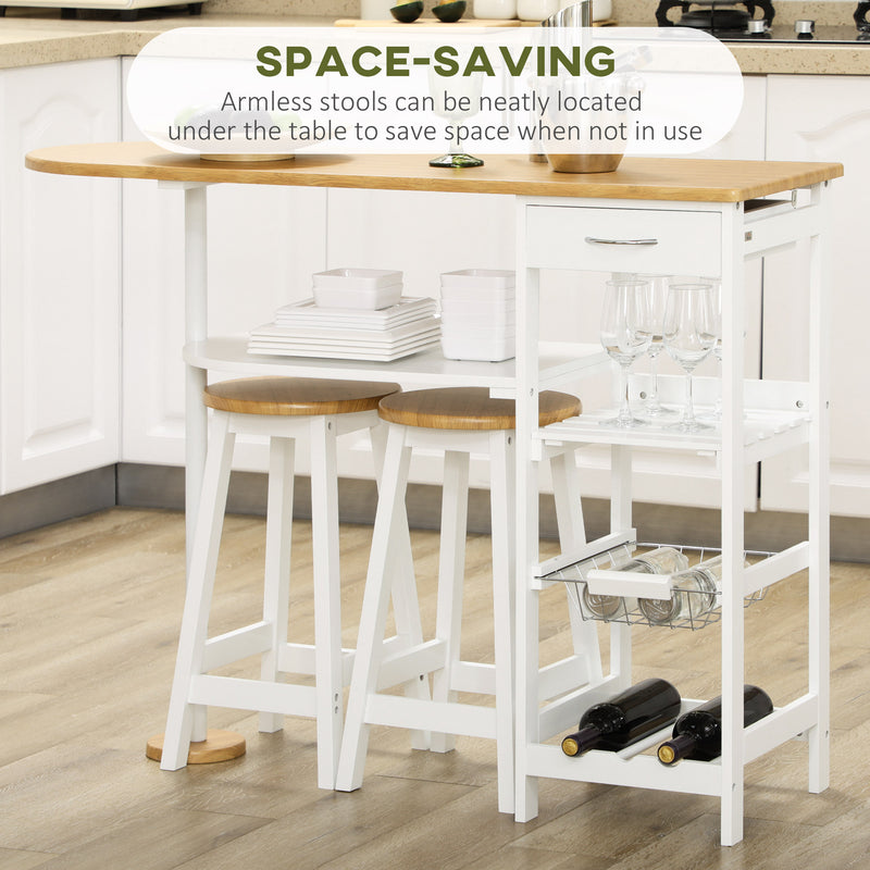 HOMCOM 3 Piece Bar Table Set with Drawer, Wire Basket and Wine Rack White