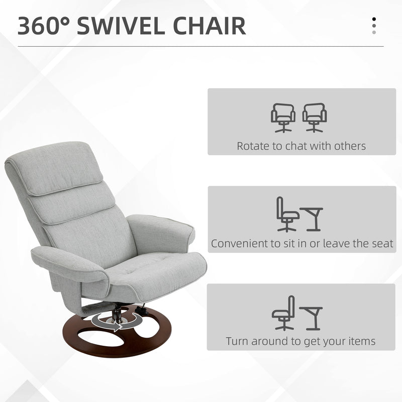 HOMCOM Recliner Chair Ottoman Set 360° Swivel Sofa Wood Base Grey