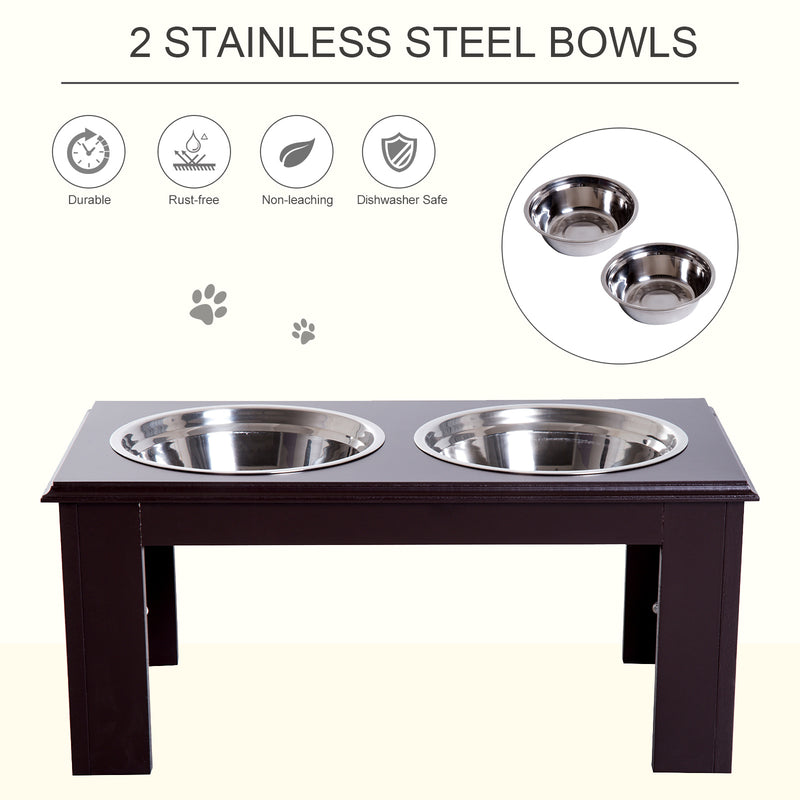 PawHut Raised Dog Bowls Pet Feeder Elevated Double Stainless Steel Water Brown