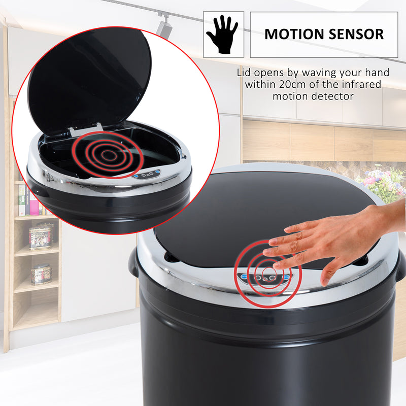 HOMCOM Automatic Hand Sensor Dustbin Kitchen Waste Bin Rubbish Can 50L Black