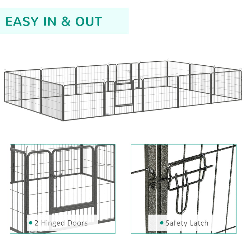 PawHut Heavy Duty Dog Pen with 2 Doors, 16 Panels Dog Playpen Puppy Pen, 60H cm